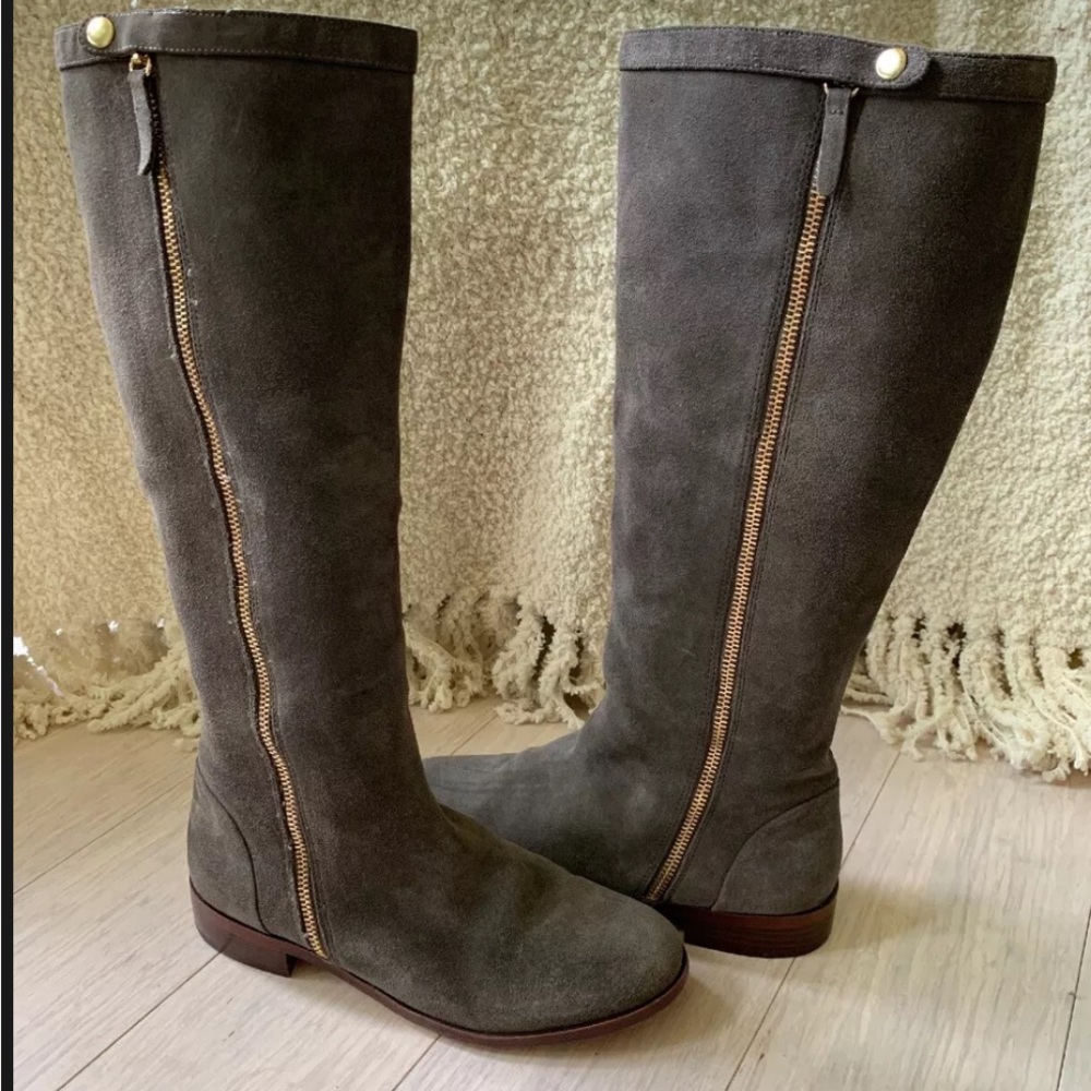 J Crew tall DARK BROWN suede boots, sz 10